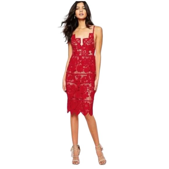 For Love & Lemons Gianna Midi Red Lace Dress Size S - Picture 4 of 8